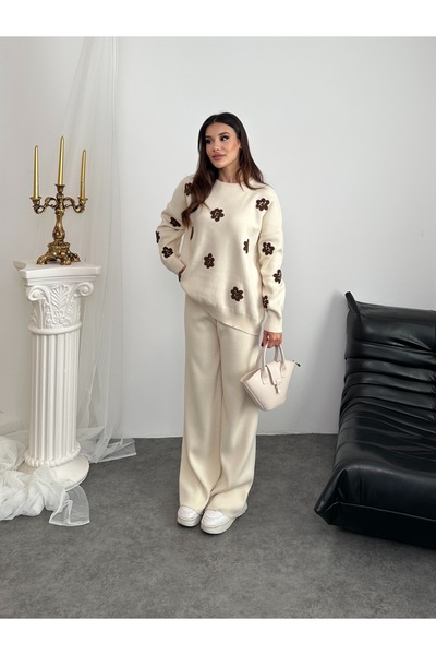 ikomteks Floral Detailed Knitwear Set