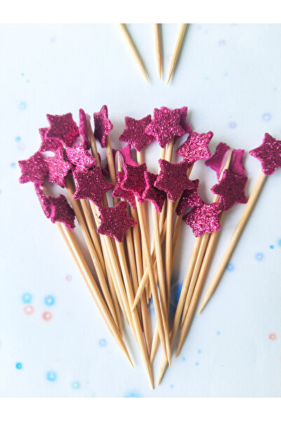 Atölye Doruk 30Pcs Fuchsia Star Cupcake Picks-Colorful Birthday Party Cake De...
