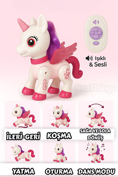 YILDIRIM OYUNCAK Uzaktan Kumandalı Çok Yönlü Hareketli Şarjlı Sesli Işıklı Dans Edebilen 18 cm Unicorn Robot