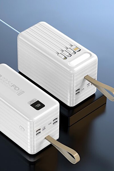 peakaks 120.000 Mah PD 22.5W Hızlı Şarj Dahili Kablolu Gerçek 120.000 Mah Siyah Powerbank Trafo Siyah