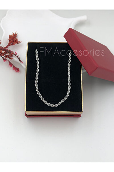 fmaccessoriess قلادة نسائية من الفولاذ المقاوم للصدأ بلون فضي مع حجر 45 سم مض...