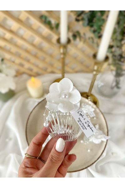Gami Handmade Islak Ortanca Süslemeli İstiridye Cam Kolonya Söz, Nişan, Düğün, Kına, Nikah, Hediyelik - 10 Adet