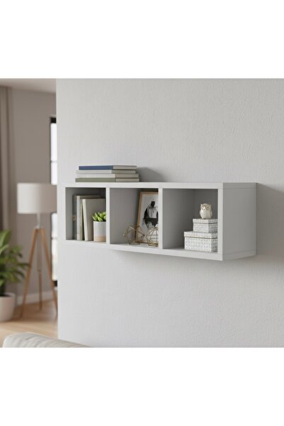 AR-GE PLUS AHŞAP MOBİLYA Modern ve Çok Yönlü Üç Bölmeli Duvar Rafı - 90 cm