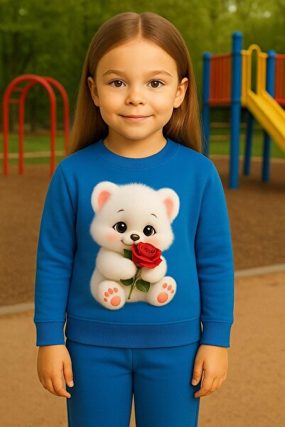 playwear Σετ φούτερ και αθλητική φόρμα με σχέδιο αρκουδάκι που κρατάει τριαντ...