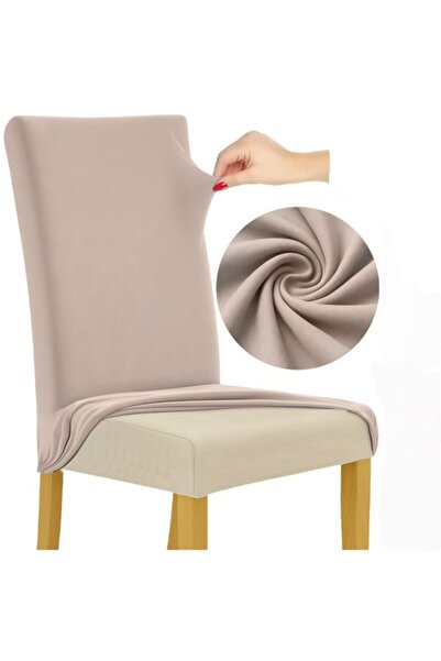 KESNUP Set de 6 huse de protecție pentru scaune, mărime universală, poliester catifelat și spandex, lavabile, 65x40x35cm, bej