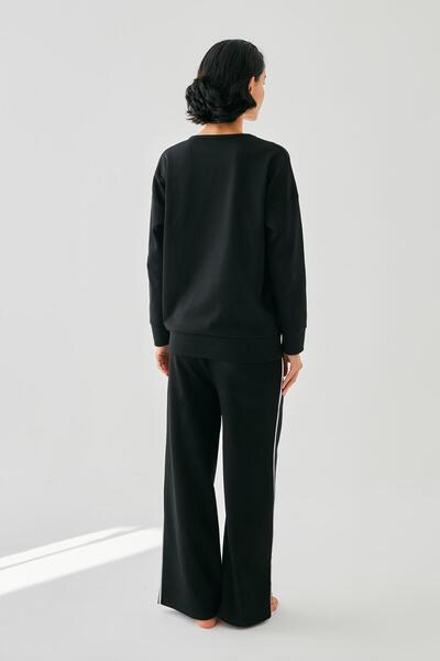 Akbeniz Γυναικείο Σετ Ενδυμάτων Σπίτι με Φούτερ με oversized Κλωστές Μαύρο Κριός Ζώδιο Κριός