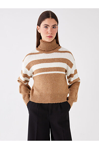 LC Waikiki Turtleneck Striped Long Sleeve Women's Knitwear Sweater