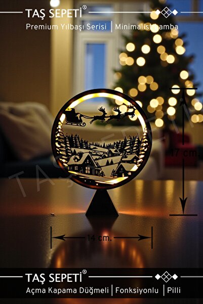 TAŞ SEPETİ Kızaklı Noel Baba Yılbaşı Süsü Lambası | Premium Yılbaşı Serisi | Pilli | Fonksiyonlu Düğmeli
