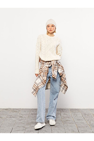 LC Waikiki Crew Neck Self Patterned Long Sleeve Knitwear Women's Sweater