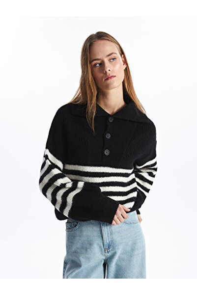 LC Waikiki Γυναικείο πλεκτό πουλόβερ Polo Neck ριγέ Oversize