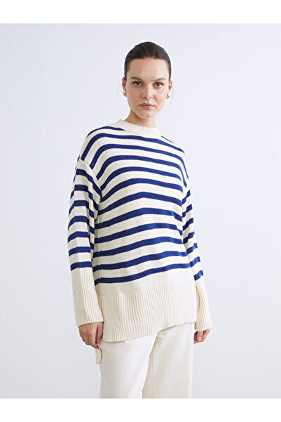 LC Waikiki Crew Neck Striped Oversize Women's Knitwear Sweater
