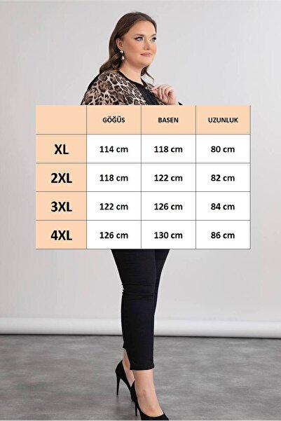 FOR ESRA BIG TREND Women's Plus Size Leopard Pattern Medium Rhinestone Pocket Sequin Zipper Flexible Viscose Cardigan