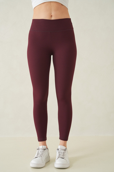 vuvutasarım Winter Innerwear Fleece-Lined F Corded Fabric Fabric High Waist Flexible Claret Red Women's Leggings 601