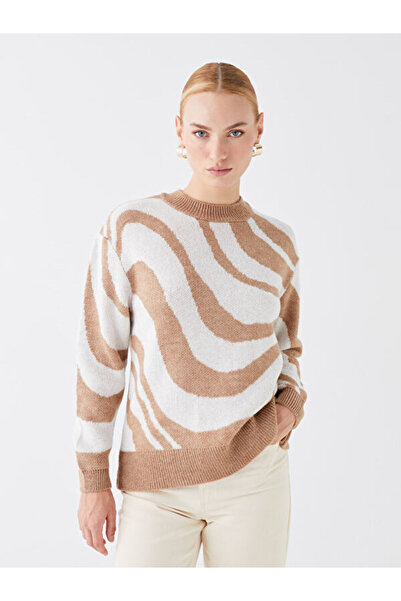 LC Waikiki Crew Neck Patterned Oversize Women's Knitwear Sweater