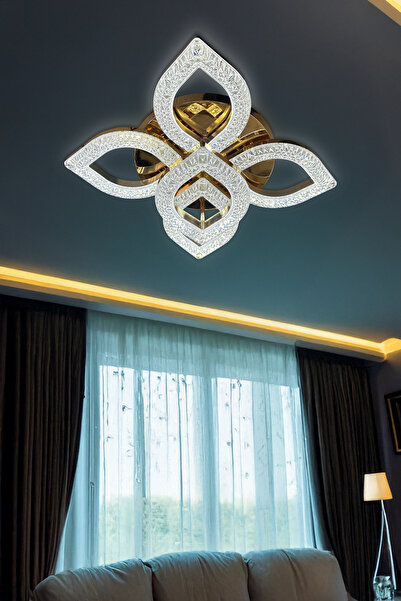 RSCOLLECTIONS Yaprak Akrilik 5'Li Plafonyer 3 Renk Tavana Sıfır Led Avize gold