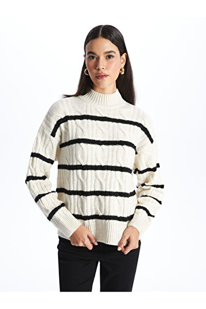 LC Waikiki Half Turtleneck Striped Long Sleeve Women's Knitwear Sweater