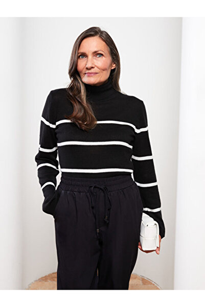 LC Waikiki Γυναικείο πλεκτό πουλόβερ με ριγέ μακρυμάνικο ζιβάγκο