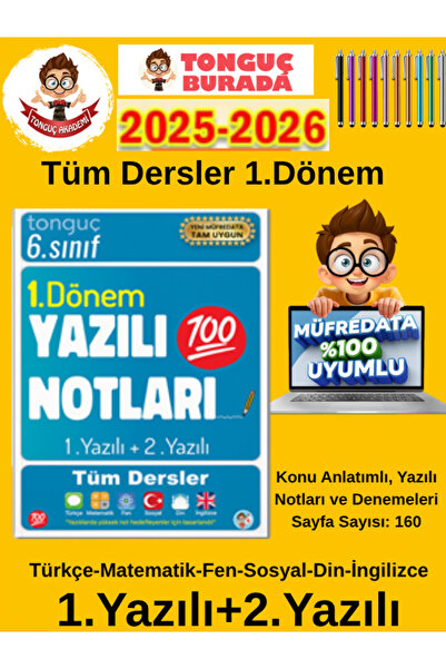 Ens Yayıncılık Tonguç 6.Sınıf 1.Dönem Tüm Dersler %100 Yeni Müfredat Deneme+Not(1-2.Yazılı)Dokunmatik Kalem