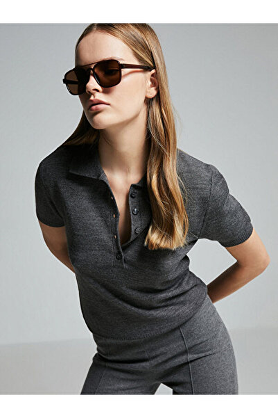 LC Waikiki Polo Neck Plain Short Sleeve Women's Knitwear Sweater