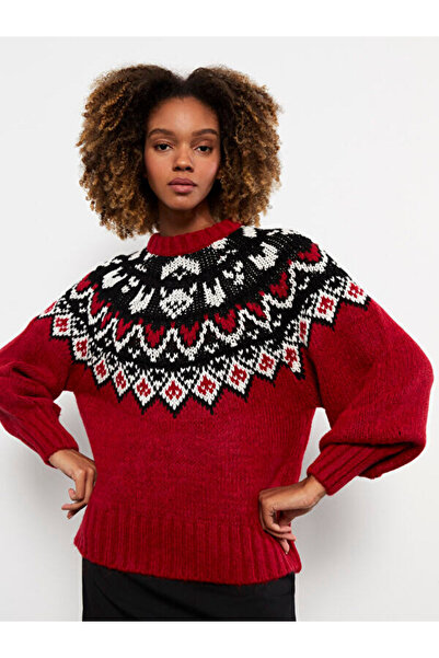 LC Waikiki Crew Neck Patterned Long Sleeve Women's Knitwear Sweater