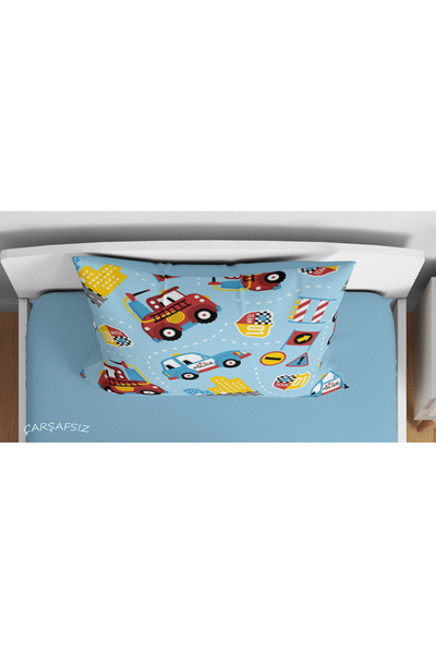 Erays Home Cars Patterned 3D Digital Printed Single Size Non-Sheet Boys' Duvet Cover Set