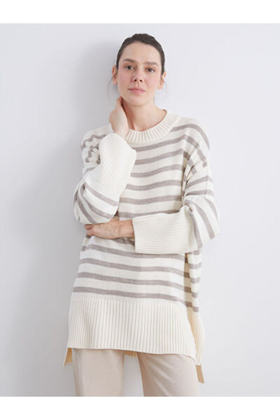 LC Waikiki Crew Neck Striped Oversize Women's Knitwear Sweater