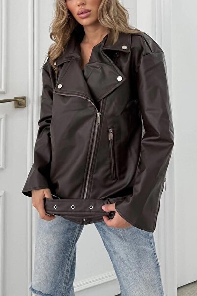 Jaglion Елвера уличен стил кожено яке с колан