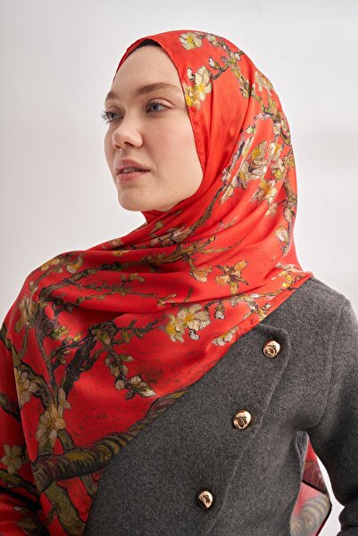 ARMANDA Van Gogh Almond Blossoms desenli Şal - Nar