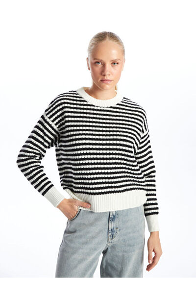 LC Waikiki Crew Neck Striped Oversize Women's Knitwear Sweater