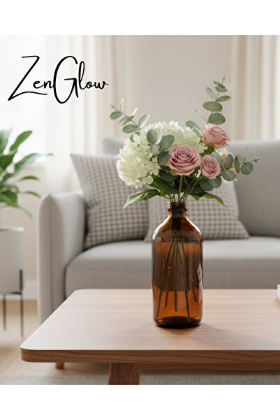 ZenGlow Decorative Vase |   Amber Glass Transparent Flower Pot Modern Stylish Living Room Table and Home Accessory 500 ml