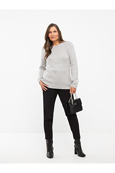 LC Waikiki طاقم الرقبة منقوشة طويلة الأكمام سترة تريكو المرأة