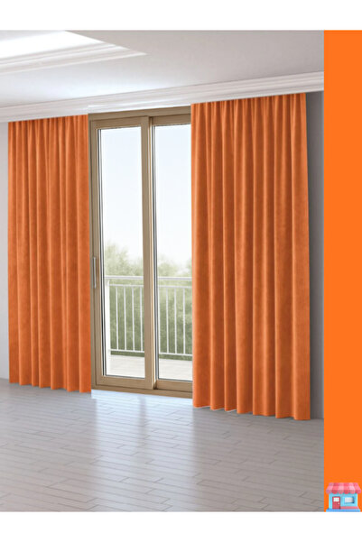 SamLive Kadife Dokulu Turuncu Ekstrafor Büzgülü Yüksek Kalite Fon Perde Tek K...