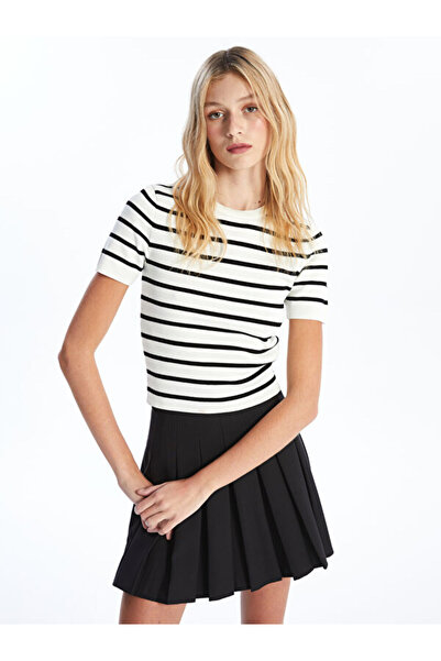 LC Waikiki Crew Neck Striped Short Sleeve Women's Knitwear Sweater