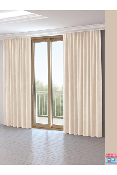 SamLive Kadife Dokulu Ekru Kurusu Ekstrafor Büzgülü Yüksek Kalite Fon Perde T...