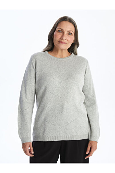 LC Waikiki طاقم الرقبة منقوشة طويلة الأكمام سترة تريكو المرأة