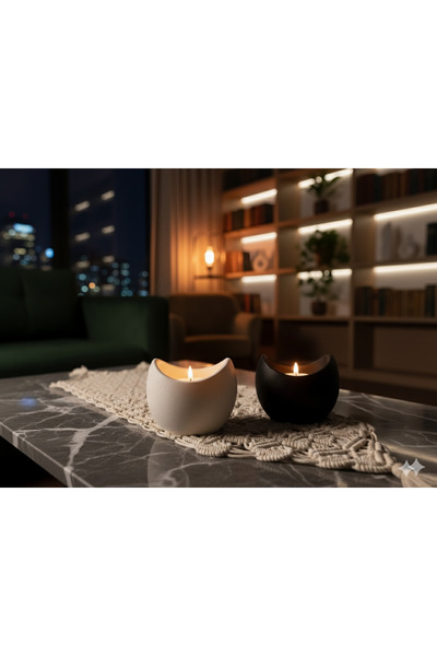 eleganzo Rustik İskandinav Beton Görünümlü Mumluk 2 Adet