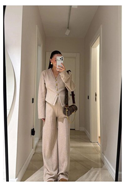 ALVOR Set cardigan cu nasturi aurii și pantaloni tricotati