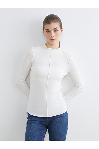 LC Waikiki Ecru Ruffled Stand Collar Women's Bodysuit