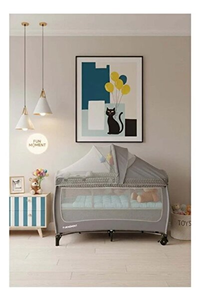 Fun Moment Children's playpen 125 x 65 cm with changing mat and mosquito net