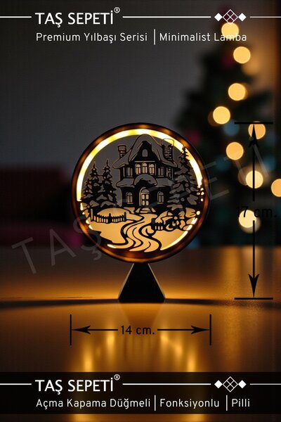 TAŞ SEPETİ Karlar Ülkesi Kış Evi Yılbaşı Süsü Lambası | Premium Yılbaşı Seris...
