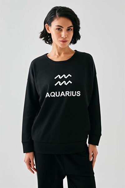 modaserdem Mdsrdm Women's Black Aquarius Oversized 2 Thread Tracksuit Home Wear Set