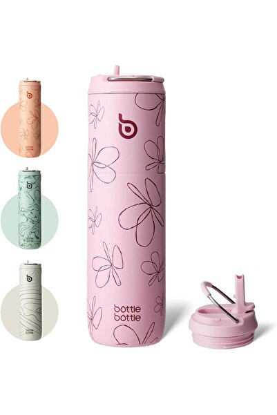 bottlebottle 24 oz Insulated Stainless Steel Water Bottle with Straw Cap & Handle, Leakproof, BPA-Free