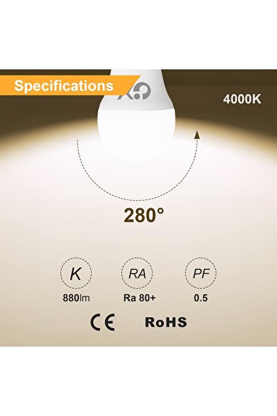 Generic GY E14 LED Bright Energy-Saving Bulb, 8W (Equiv. 80W), G45/P45, 880 lm, 4000K Neutral White, 280°