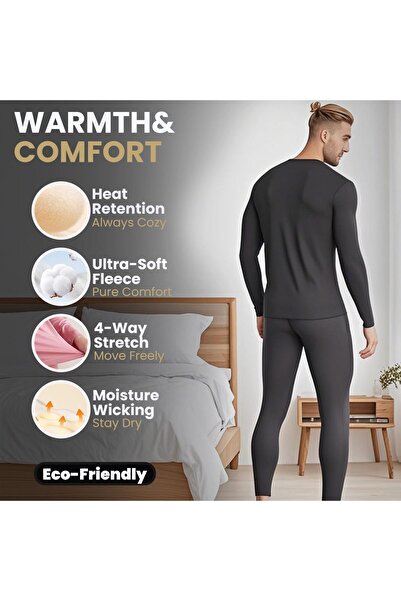 Generic Pzvtoi Men's Ultra-Soft Wool Thermal Underwear Set (Long-Sleeve Top & Bottom)
