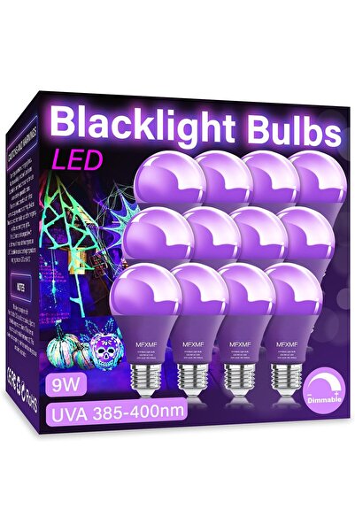 Generic mfxmf 12-Pack A19 Blacklight LED Bulbs 9W (100W eq) E26 385-400nm