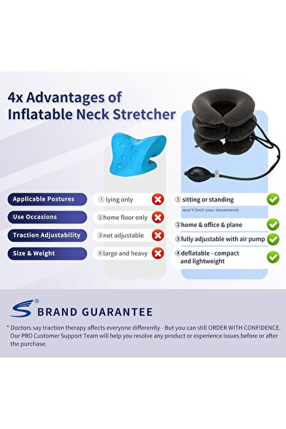 Generic Inflatable Adjustable Neck Traction Device for Pain Relief Support Collar Pillow - Gray (S)