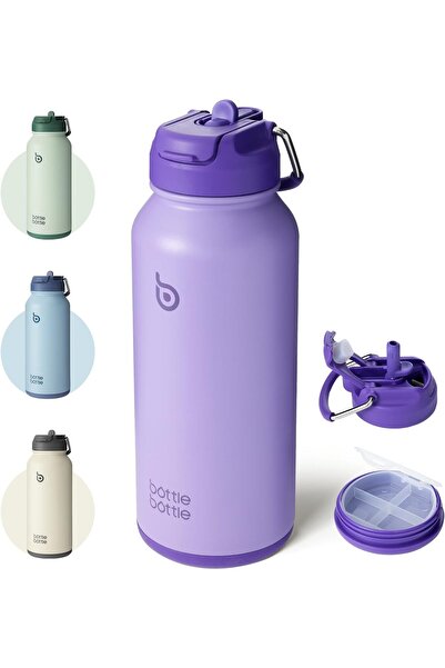 bottlebottle Insulated Sports Water Bottle - Stainless Steel with Straw & Dual-Use Lid, 32oz (Purple)