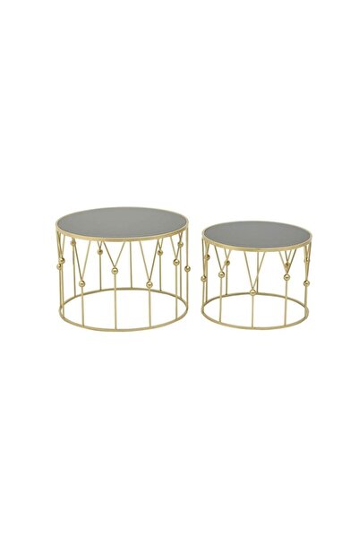 inart Set of 2 Luxury Golden Black Coffee Tables 60 cm x 42 cm