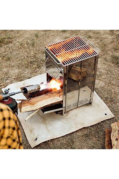 Generic موقد تخييم محمول مع شواية - موقد حطب/أغصان قابل للطي، وحفرة نار (مقاس...