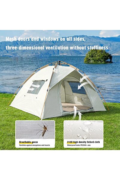 Generic Gray Cloud-Pattern Pop-Up Camping Tent for 3-4 People with Moisture-Resistant Pad